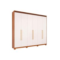 Guarda Roupa Casal 6 Portas e 5 Gavetas c/ 1 Espelho Interno e Pés Aurora Cinamomo/Grafiato - Panan