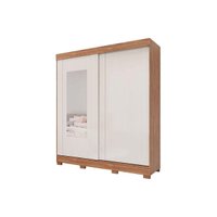 Guarda Roupa Casal 2 Portas de Correr (1 c/ Espelho) e 8 Gavetas Ilheus Cinamomo/Off White - Panan