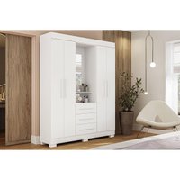 Guarda Roupa Solteiro 4 Portas e 3 Gavetas c/ 1 Espelho Emily Gold Branco - ACP