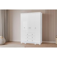 Guarda Roupa Infantil c/ 4 Portas e 3 Gavetas Júnior Branco - Peroba