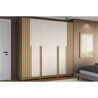 Guarda Roupa Casal 6 Portas (2 Ripadas) e 4 Gavetas Jamile Cinamomo/Off White - ACP