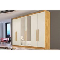 Guarda Roupa Casal 6 Portas (2 c/ Espelho) e 4 Gavetas Oslo Peroba/Off White - Europa