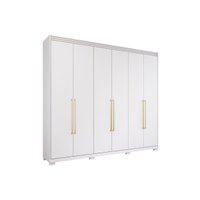 Guarda Roupa Casal 6 Portas e 5 Gavetas c/ 1 Espelho Interno e Pés Aurora Branco - Panan