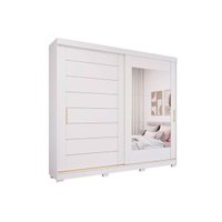 Guarda Roupa Casal 2 Portas de Correr (1 c/ Espelho) e 8 Gavetas c/ Pés Florença Branco - Panan