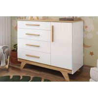 Cômoda Infantil Retrô c/ 1 Porta e 4 Gavetas Branco/Amendoa - Peroba