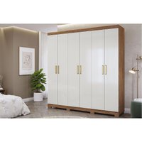 Guarda Roupa Casal 6 Portas e 3 Gavetas c/ Espelho Interno Clara Cinamomo/Off White - Panan