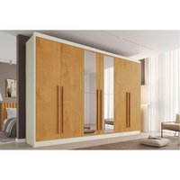 Guarda Roupa Casal 6 Portas (2 c/ Espelho) e 4 Gavetas Alba Plus Off White/Peroba - Europa