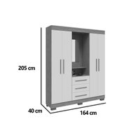 Guarda Roupa Solteiro 4 Portas e 3 Gavetas c/ 1 Espelho Emily Gold Nature/Off White - ACP