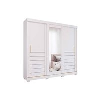 Guarda Roupa Casal 3 Portas de Correr (1 c/ Espelho) e 6 Gavetas c/ Pés Cecilia Branco - Panan