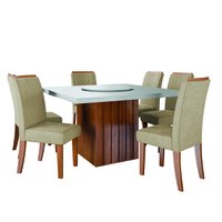 Conjunto Sala de Jantar Amsterdã New Mesa com Tampo Giratório 6 Cadeiras Grécia Madeirado/Bege Dobuê