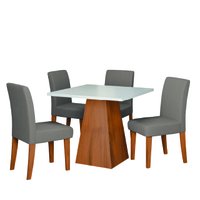 Conjunto Sala de Jantar Mesa Trento Quadrada 0,90m 4 Cadeiras Trieste Madeirado/Mascavo Dobuê