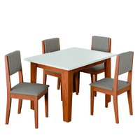 Conjunto Sala de Jantar Mesa Miami Quadrada 0,90m 4 Cadeiras Trento Madeirado/Mascavo Dobuê
