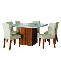 Conjunto Sala de Jantar Amsterdã New Mesa com Tampo Giratório 6 Cadeiras Trieste Madeirado/Bege