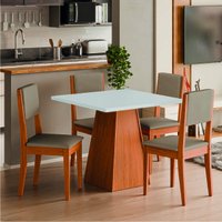 Conjunto Sala de Jantar Mesa Quadrada 0,90m 4 Cadeiras Trento Madeirado/Mascavo Dobuê