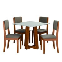 Conjunto Sala de Jantar Mesa Athenas Quadrada 0,90m 4 Cadeiras Trento Madeirado/Mascavo Dobuê