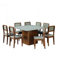 Conjunto Sala de Jantar Mesa Quadrada Montevideo 1,36m C/ 8 Cadeiras Santiago Madeirado/Off White