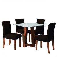 Conjunto Sala de Jantar Mesa Athenas Quadrada 0,90m 4 Cadeiras Trieste Madeirado/Chocolate Dobuê