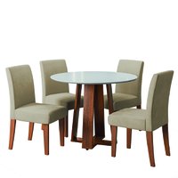 Conjunto Sala de Jantar Mesa Athenas Redonda 4 Cadeiras Trieste Madeirado/Bege Dobuê