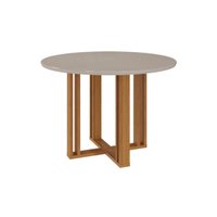 Mesa de Sala Jantar Flora c/ Tampo Madeirado c/ Vidro 109X109cm Nature/Off White - Cimol