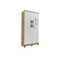 Guarda Roupa Infantil c/ 3 Portas (2 Cristal) e 3 Gavetas Uli Branco/Amendoa - Peroba