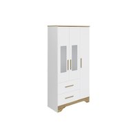 Guarda Roupa Infantil c/ 3 Portas (2 Cristal) e 2 Gavetas Popy Retrô Branco/Amendoa - Peroba