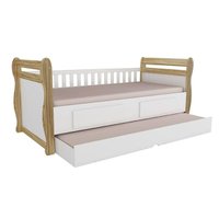 Cama Solteiro de Babá Maria c/ 2 Gavetas e Auxiliar Branco/Amendoa - Peroba