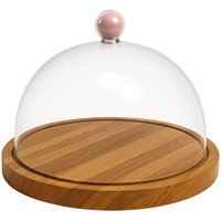 Boleira Madeira Teca 27cm com Cúpula Plástica Prato para Bolos Doces Tortas Zanline