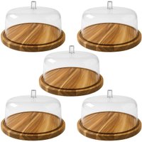 Kit 5 Boleiras Madeira Teca 32cm com Cúpula de Acrílico Prato Doces Zanline Buffet