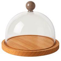 Boleira com Tampa 27cm Prato Madeira Teca Cúpula Plástica Bubble Mesa Posta Zanline