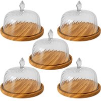 Kit 5 Boleiras Madeira Teca com Cúpula Plástica 27cm Mesa Posta Porta Bolos Tortas Zanline