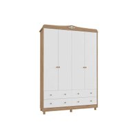 Guarda Roupa 4 Portas Elô c/ e 4 Gavetas Branco/Carvalho - Peroba