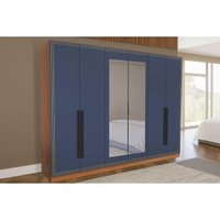 Guarda Roupa 6 Portas (2 c/ Espelho) e 4 Gavetas Valência Freijo/Azul - Politorno