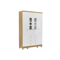 Guarda Roupa 4 Portas c/ (2 Cristal) e 3 Gavetas Tedy Branco/Amendoa - Peroba
