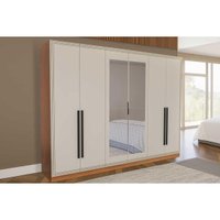 Guarda Roupa 6 Portas (2 c/ Espelho) e 4 Gavetas Valência Freijo/Creme - Politorno