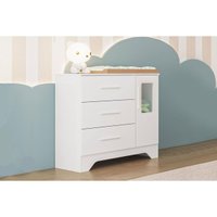Cômoda Bebê Popy c/ 1 Porta Cristal e 3 Gavetas Branco - Peroba