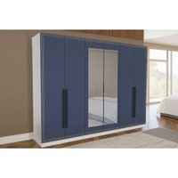Guarda Roupa 6 Portas (2 c/ Espelho) e 4 Gavetas Valência Branco/Azul - Politorno