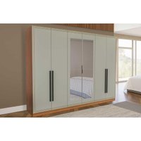Guarda Roupa 6 Portas (2 c/ Espelho) e 4 Gavetas Valência Freijo/Verde - Politorno