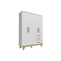 Guarda Roupa Bebê c/ 4 Portas e 3 Gavetas Retrô Branco/Amendoa - Peroba