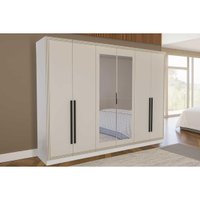 Guarda Roupa 6 Portas (2 c/ Espelho) e 4 Gavetas Valência Branco/Creme - Politorno