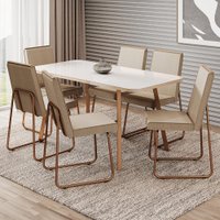 Conjunto Sala de Jantar 6 Cadeiras Cilícia Carraro Gelo e Rosê