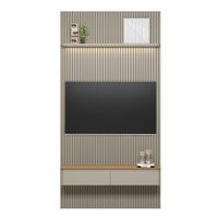 Painel Modular Ripado 1,40m com Nicho Curvo e Prateleira Led Linea Brasil