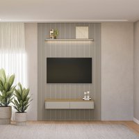 Painel Modular Ripado 1,80m com Nicho Curvo e Prateleira Led Linea Brasil