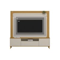 Estante p/ Sala até 70 Pol Munique c/ 3 Portas 2 Prateleiras e LED 190x200cm Tauari/Off White Fosco - Linea Brasil