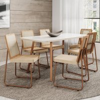 Conjunto Sala de Jantar 6 Cadeiras Sevilha Carraro Gelo e Rosê
