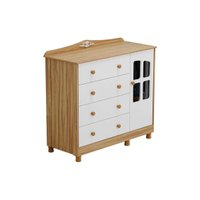 Cômoda Bebê Elô c/ 1 Porta Cristal e 4 Gavetas Branco/Amendoa - Peroba