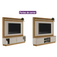 Rack Bancada c/ Painel p/ TV até 75 Pol Guararapes 2 Portas e 2 Prateleiras 191x215cm Nature/Off White - Linea Brasil