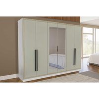 Guarda Roupa 6 Portas (2 c/ Espelho) e 4 Gavetas Valência Branco/Verde - Politorno