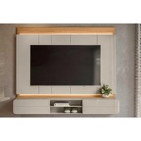 Painel Quarto p/ TV até 75 Pol Zurique c/ 2 Porta e 1 Prateleira 200x173cm Tauari/Off White Brilho - Linea Brasil