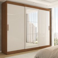 Guarda-Roupa Casal Harvard 3 Portas 2 Gavetas com Espelho 100% Mdf Off White/Nogueira - Panorama Móveis