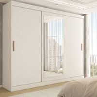 Guarda-Roupa Casal Harvard 3 Portas 2 Gavetas com Espelho 100% Mdf Branco - Panorama Móveis